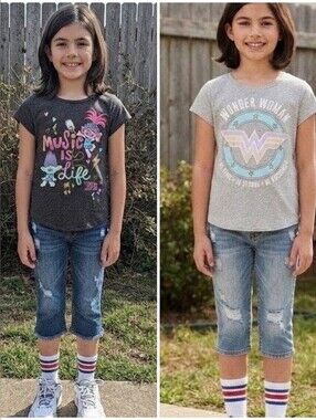 Jumping Beans Girls Classic Graphic Tee Duo Short Sleeve Gray & Charcoal- Sz 8